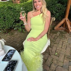 Green dress with feathers - house of cb bought from Nordstrom!